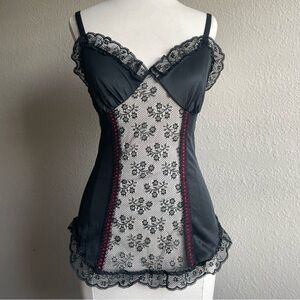 1980s Black and Red Lace Chemise